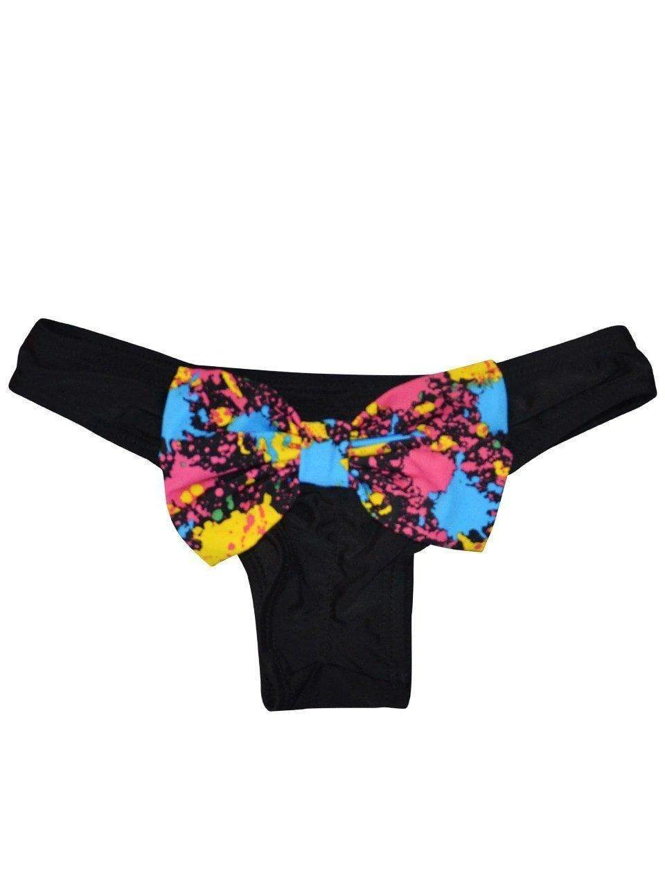 Dollboxx Booty Pop Bow Bikini Bottom - Paint Splash Black 2 Dollboxx Booty Pop Bow Bikini Bottom - Paint Splash Black - Image 2
