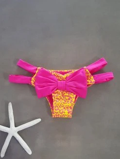 Dollboxx Cheeky Bow Brazilian Bikini Bottom - Savage Yellow/Pink