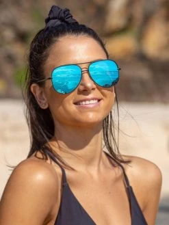 Dollboxx Oxygen Aviators - Blue on Black Sunglasses