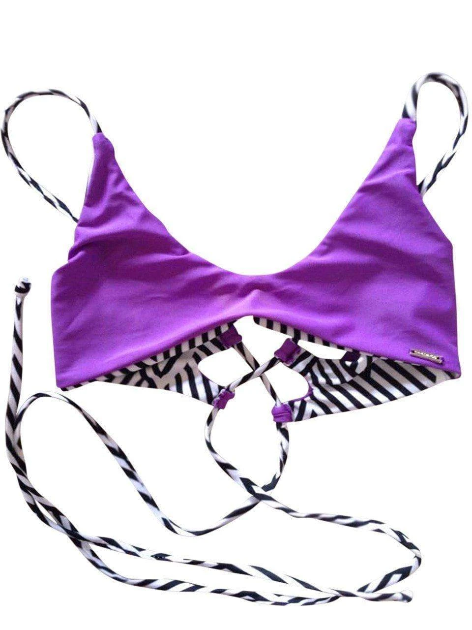 Dollboxx Reversible Adjustable Bralette Bikini Top - Monochrome / Purple 2 Dollboxx Reversible Adjustable Bralette Bikini Top - Monochrome / Purple - Image 2