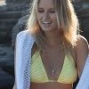 Dollboxx Slide Triangle Bikini Top - Chevron Waves Yellow